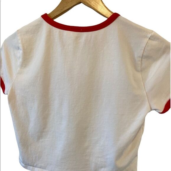 GARAGE Cropped White&Red Crew Neck Stripe Short Sleeve Stretch Tee Shirt Top M - Picture 8 of 8